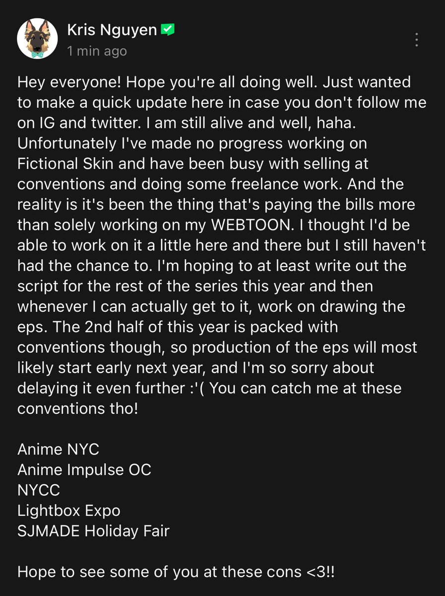 hakuku's tweet image. A quick update on my webtoon and my convention schedule ❤️🙏🏻