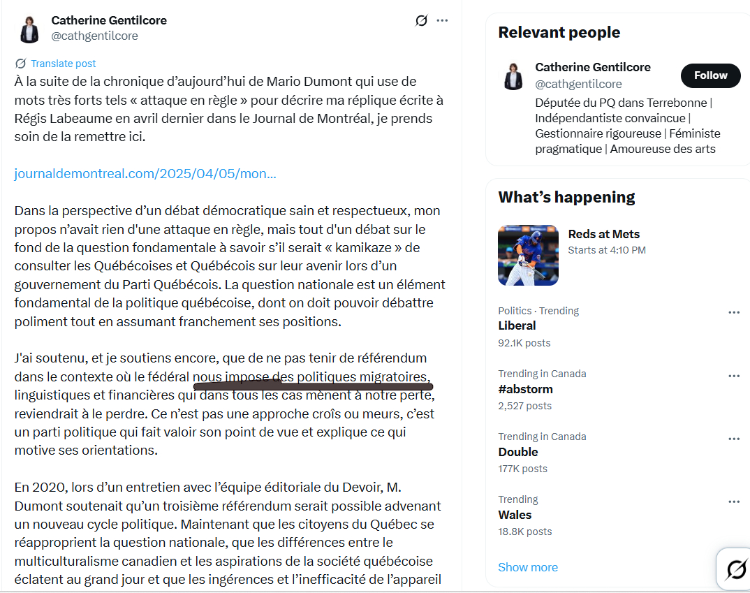 markboucher00's tweet image. Cette députée du parti québécois dit pourquoi elle veut faire la souveraineté et sa première raison, c'est la lutte aux immigrants.
Comme projet de société c'est pas très noble. Le parti québécois continue de faire dans l'intolérance. #partiquebecois #polqc