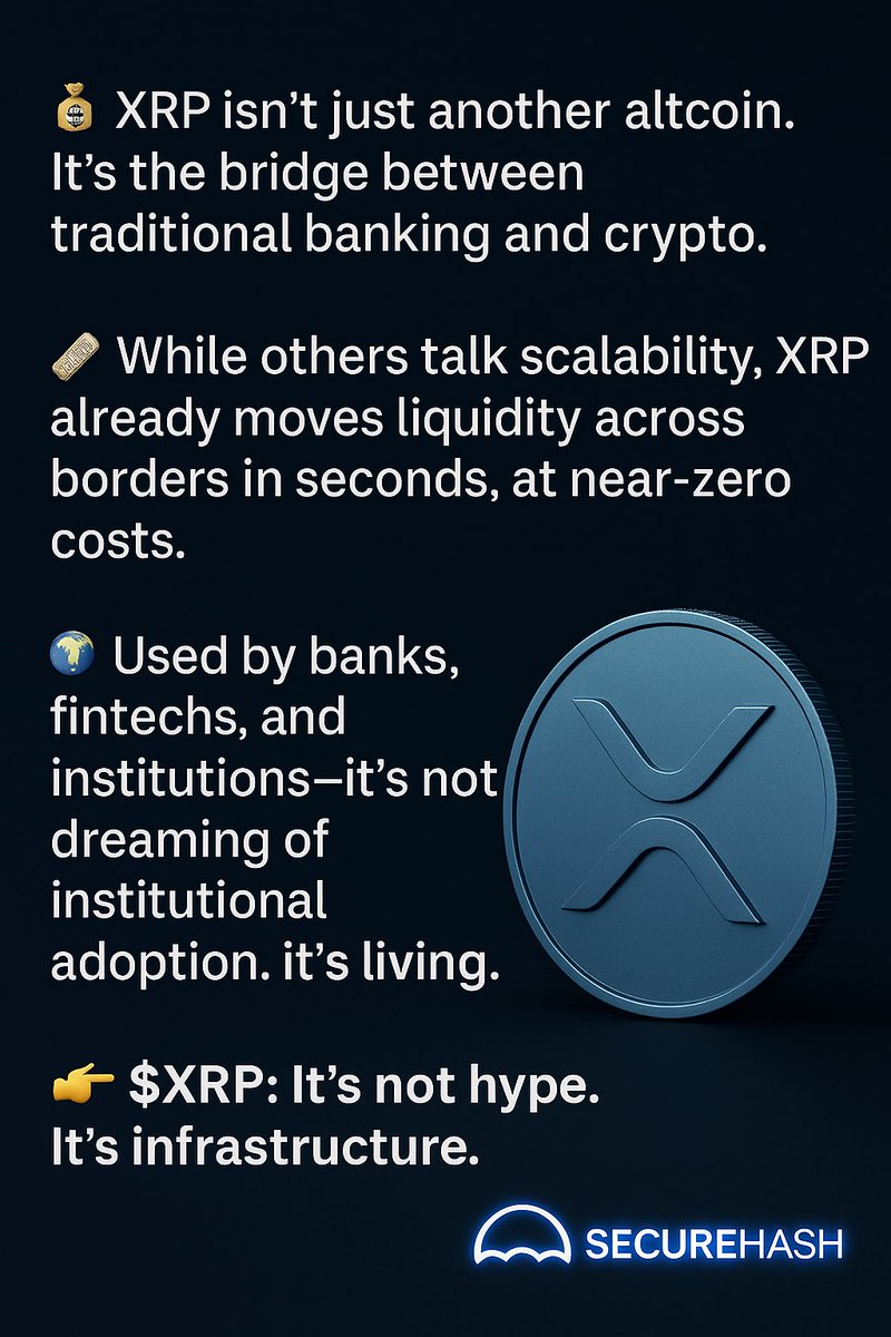 securehashing's tweet image. 🚨 $XRP isn’t a promise — it’s proof.
It’s not just another altcoin riding the wave — it’s the bridge between traditional finance and the future of crypto. 🌉
While others still debate scalability, $XRP already moves value across borders in seconds and for fractions of a cent.…