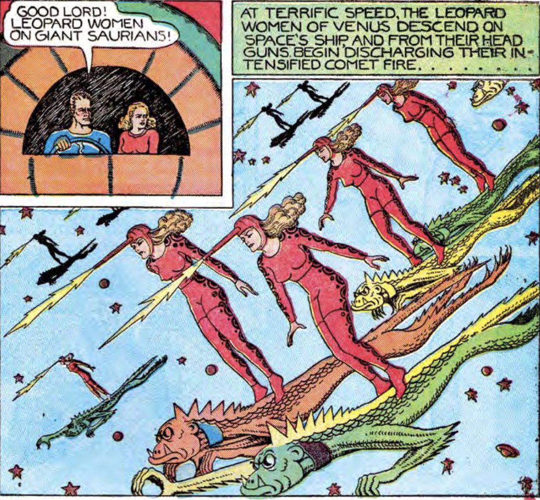 motnedwob's tweet image. It's a "Good Lord! Leopard Women on Giant Saurians!" kind of day.