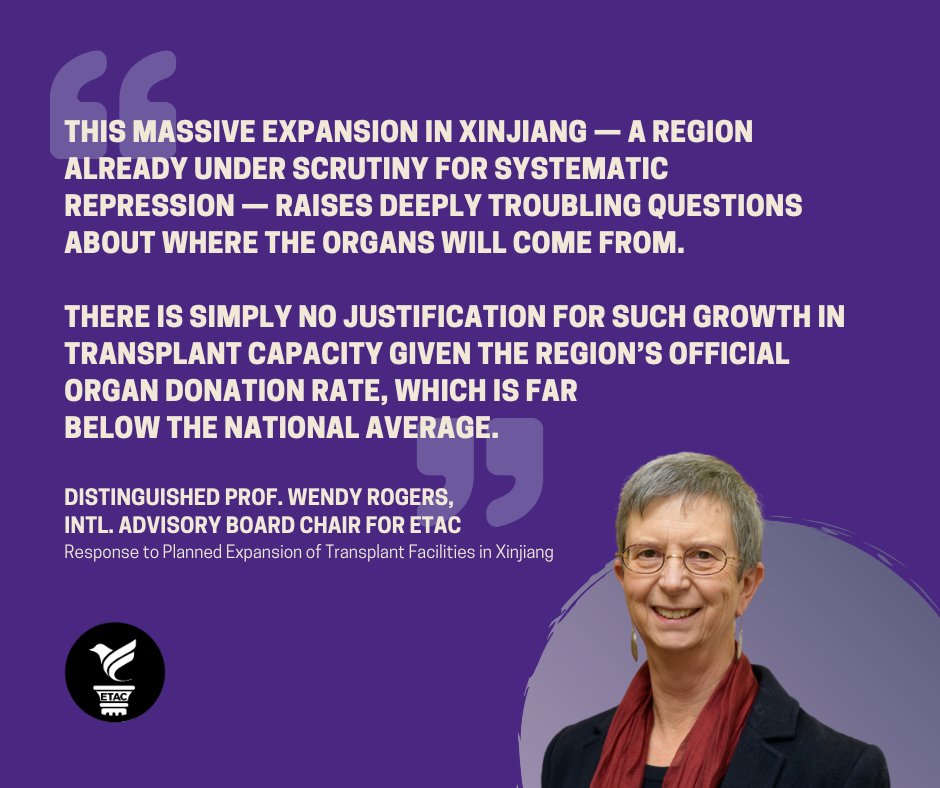 International action is need to investigate developments in Xinjiang, whether it be sanctions, inspections, or transparency demands.

Distinguished Professor Wendy Rogers says the expansion "raises deeply troubling questions about where the organs will come from."

Xinjiang’s