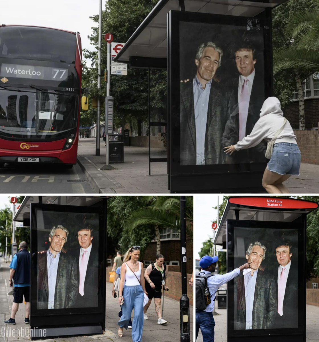 Even across the pond, they’re not letting this slide. 🤣

Activists put up a poster of Trump and Epstein near the U.S. Embassy in London.
