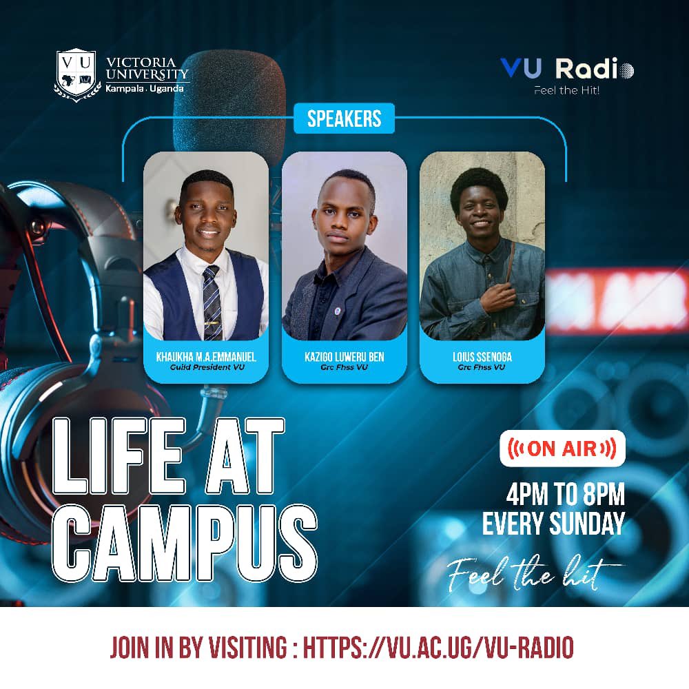 H.E KHÄÚKHÄ M.Ä ÉMMÀNÚÉL (@uncleemma256) on Twitter photo Every Sunday <a href="/VUKampala/">Victoria University, Kampala</a> RADIO!
Music , campus vibes , news updates, debate and Live discussions on current affairs in relation to students and Youths at large.
Don’t miss this Sunday as we talk about the role of students in the forth coming elections…
TAP: Every Sunday <a href="/VUKampala/">Victoria University, Kampala</a> RADIO!
Music , campus vibes , news updates, debate and Live discussions on current affairs in relation to students and Youths at large.
Don’t miss this Sunday as we talk about the role of students in the forth coming elections…
TAP: