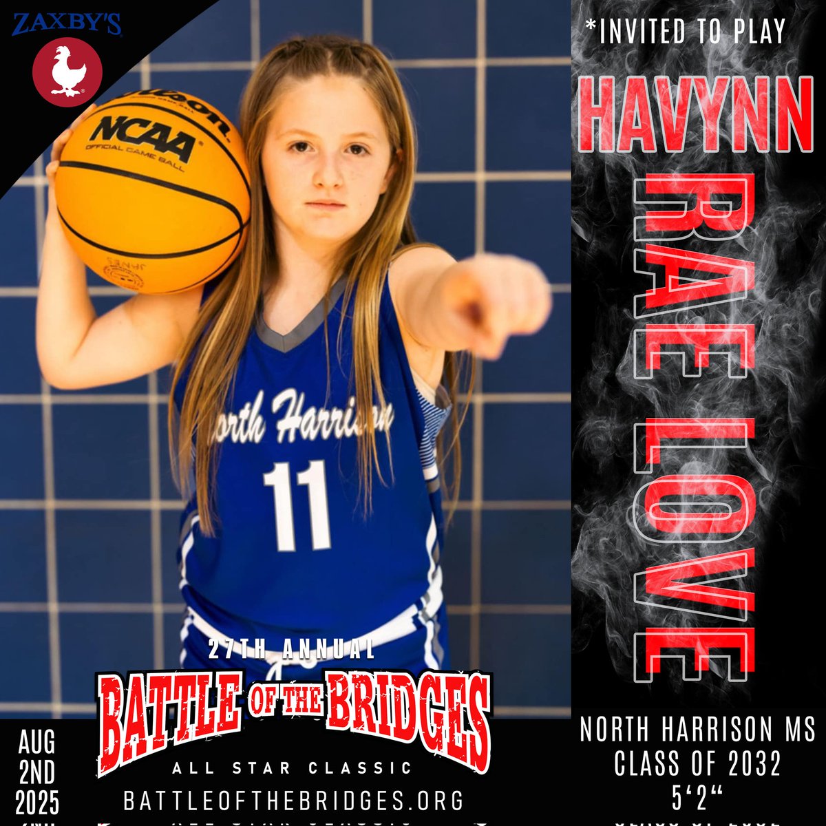Gary Darby (@teamhoopsdotcom) on Twitter photo Havynn Rae Love 5'2" 2032 invited
North Harrison MS
Battle 2025 Hotline
502-819-HOOP(4667)
battleofthebridges.org
<a href="/joshcookNT/">Josh Cook</a> <a href="/brittdelbarba/">Britt Del Barba</a> <a href="/FocusProgoggles/">TheFocusPro</a> <a href="/KendrickHaskins/">Kendrick HaskinsWave</a> <a href="/KevinHarris_IU/">Kevin Harris</a> <a href="/TomLaneWDRB/">Tom Lane</a> <a href="/riseupsports1/">Rise Up Sports Media</a> <a href="/Zaxbys/">ZAXBYS</a> <a href="/sports_cj/">Courier Journal Sports</a> <a href="/ADChernoff/">Andrew Chernoff - WISH-TV</a> <a href="/BenPeineWeather/">Ben Peine</a> Havynn Rae Love 5'2" 2032 invited
North Harrison MS
Battle 2025 Hotline
502-819-HOOP(4667)
battleofthebridges.org
<a href="/joshcookNT/">Josh Cook</a> <a href="/brittdelbarba/">Britt Del Barba</a> <a href="/FocusProgoggles/">TheFocusPro</a> <a href="/KendrickHaskins/">Kendrick HaskinsWave</a> <a href="/KevinHarris_IU/">Kevin Harris</a> <a href="/TomLaneWDRB/">Tom Lane</a> <a href="/riseupsports1/">Rise Up Sports Media</a> <a href="/Zaxbys/">ZAXBYS</a> <a href="/sports_cj/">Courier Journal Sports</a> <a href="/ADChernoff/">Andrew Chernoff - WISH-TV</a> <a href="/BenPeineWeather/">Ben Peine</a>