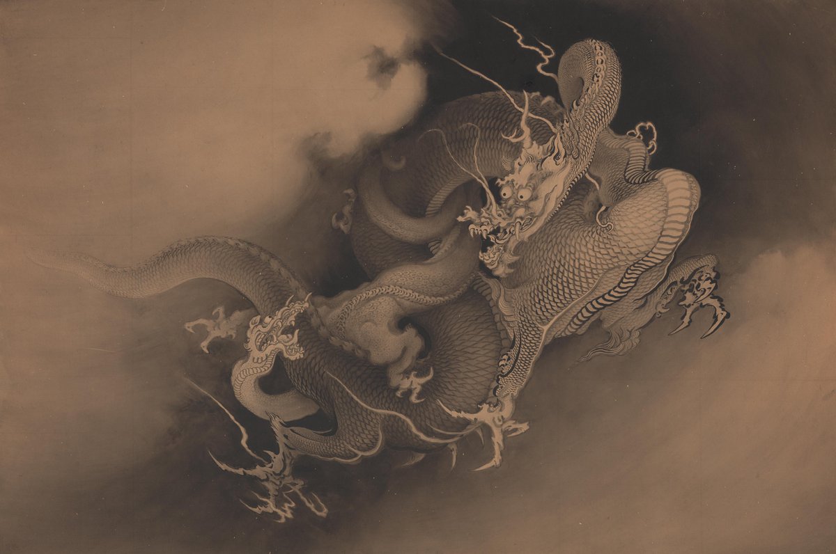 JapanTraCul's tweet image. Two Dragons (in Clouds), by Kano Hogai, 1885, Philadelphia Museum of Art