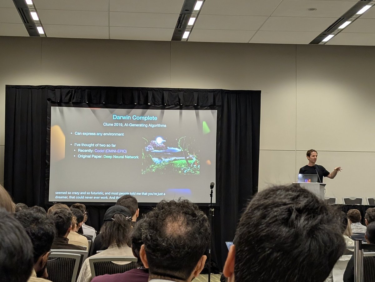 One of the best talks I’ve attended at #ICML2025:
“Open-Ended and AI-Generating Algorithms in the Era of Foundation Models” by the brilliant <a href="/jeffclune/">Jeff Clune</a> at the EXAIT workshop.