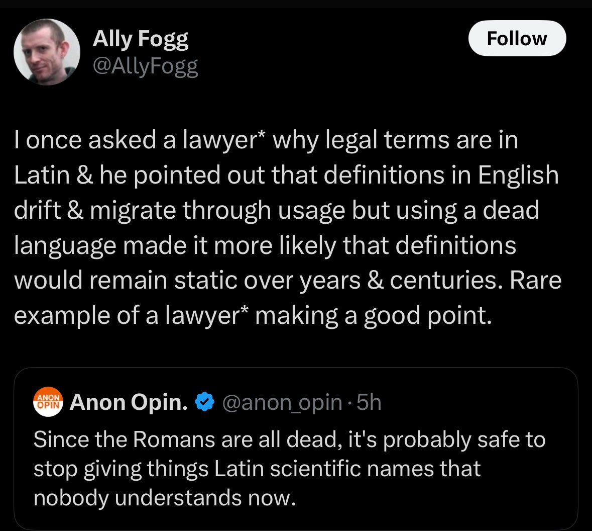LinguisticsShi1's tweet image. Yeah this is why a Latin word like “virus” could never take on a new meaning unforeseen by older generations.