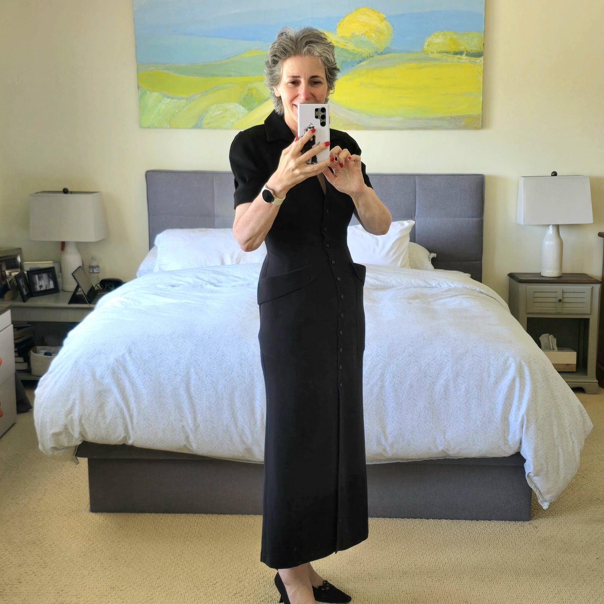 TeslaBoomerMama's tweet image. Finally time to try on some of my crazy finds. Not yet styled, and already blown away.
1. Thierry Mugler 90's Shirt Dress, unbelievable elegance.
2. Claude Montana 80s Leather High Waist Moto Pants, Collection Sample, One of a Kind w/ handwritten details on tag. Top Ungaro.