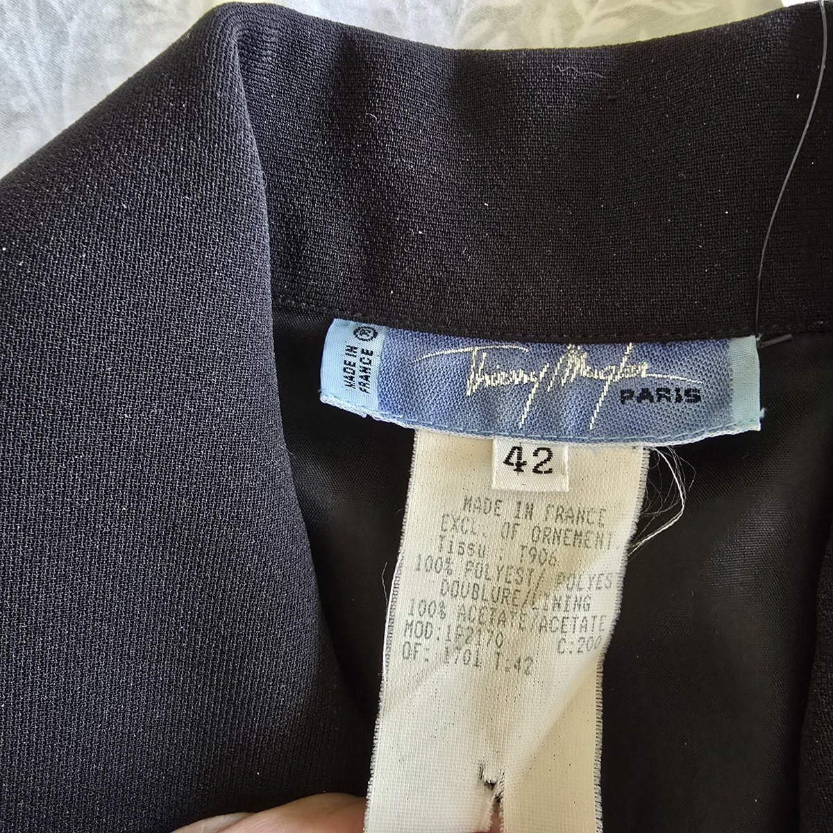 TeslaBoomerMama's tweet image. Finally time to try on some of my crazy finds. Not yet styled, and already blown away.
1. Thierry Mugler 90's Shirt Dress, unbelievable elegance.
2. Claude Montana 80s Leather High Waist Moto Pants, Collection Sample, One of a Kind w/ handwritten details on tag. Top Ungaro.