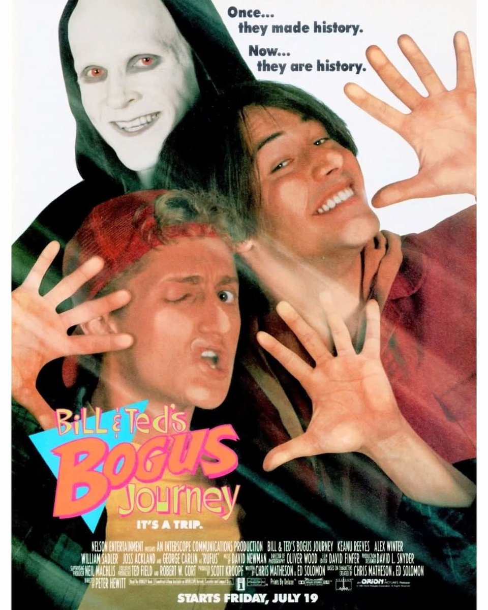 34 years ago today was a most non-non-NON-heinous day in history: Bill &amp; Ted's Bogus Journey was totally theatrically released! 🎸⚡️