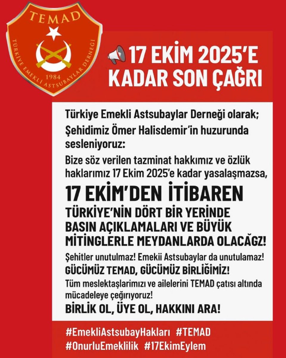 Gün, "ben" değil "biz" olma günüdür. Gün, astsubay olmanın onurunu koruma günüdür!
#temadmeydanlarainiyor