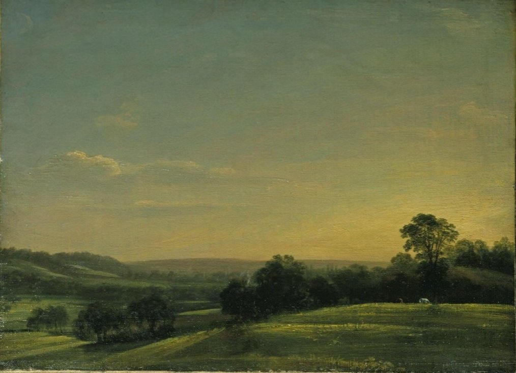 ahistoryinart's tweet image. 'Dedham Vale, Evening,' (1802) was painted close to John Constable's home at East Bergholt in Suffolk, the year he first exhibited at the Royal Academy in London - he was gathering the material that would fuel his creative ideas for the rest of his working life.