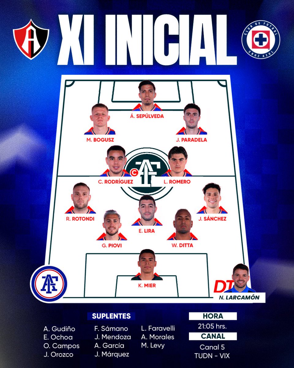 Fan Azul 💙 (@soyfanazul) on Twitter photo 🔵 ALINEACIÓN CELESTE:
Nicolás Larcamón presenta el siguiente XI Inicial de Cruz Azul frente al Atlas de Guadalajara para la J2 del Apertura 2025 en el Estadio Jalisco.
¡¡VAMOS POR LOS 3 PUNTOS!! 💙🚂 🔵 ALINEACIÓN CELESTE:
Nicolás Larcamón presenta el siguiente XI Inicial de Cruz Azul frente al Atlas de Guadalajara para la J2 del Apertura 2025 en el Estadio Jalisco.
¡¡VAMOS POR LOS 3 PUNTOS!! 💙🚂