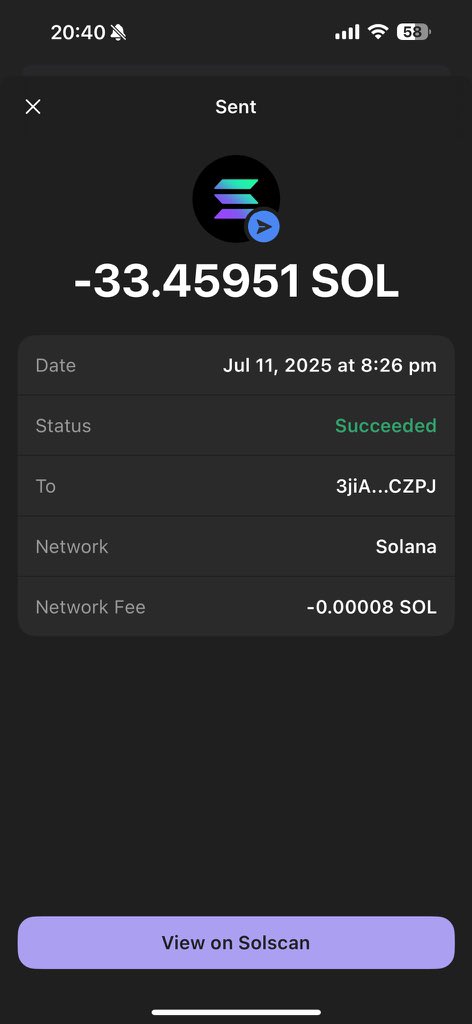 Xpresshacker's tweet image. 🚨 SUCCESSFUL WALLET RECOVERY CASE 🚨

We’re proud to report the successful recovery of 33.45951 SOL that was misappropriated from a client’s Solana wallet on July 11, 2025.