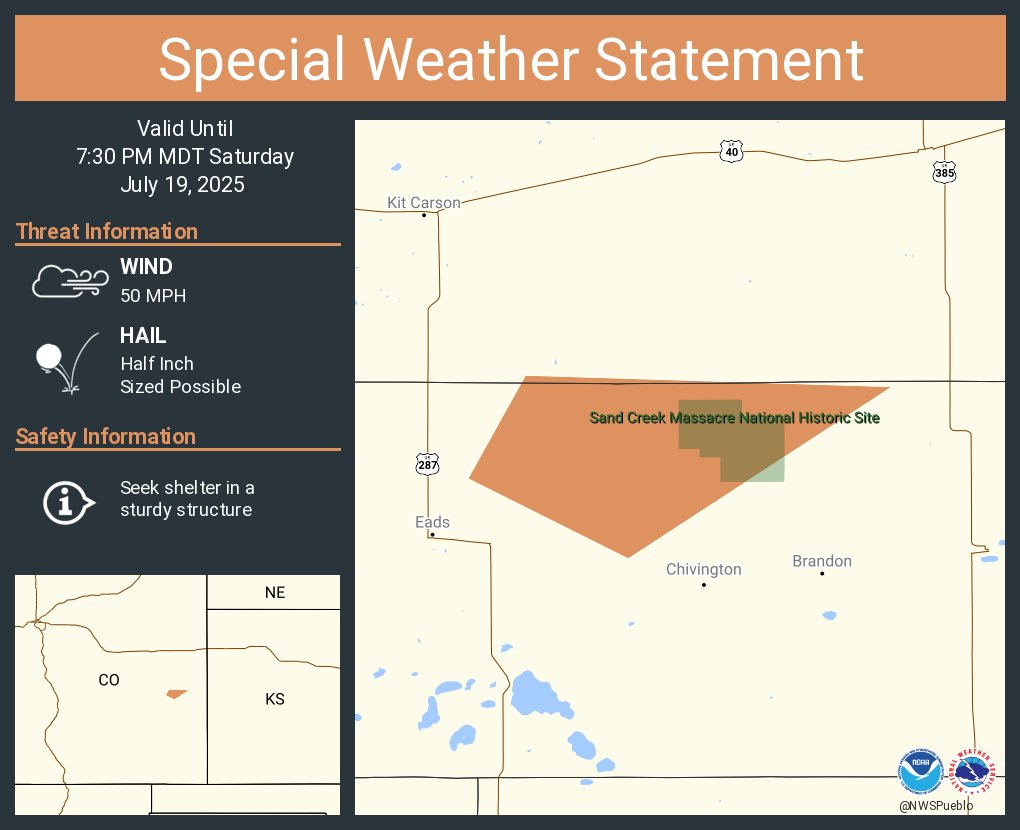A special weather statement has been issued for Kiowa County, CO until 7:30 PM MDT