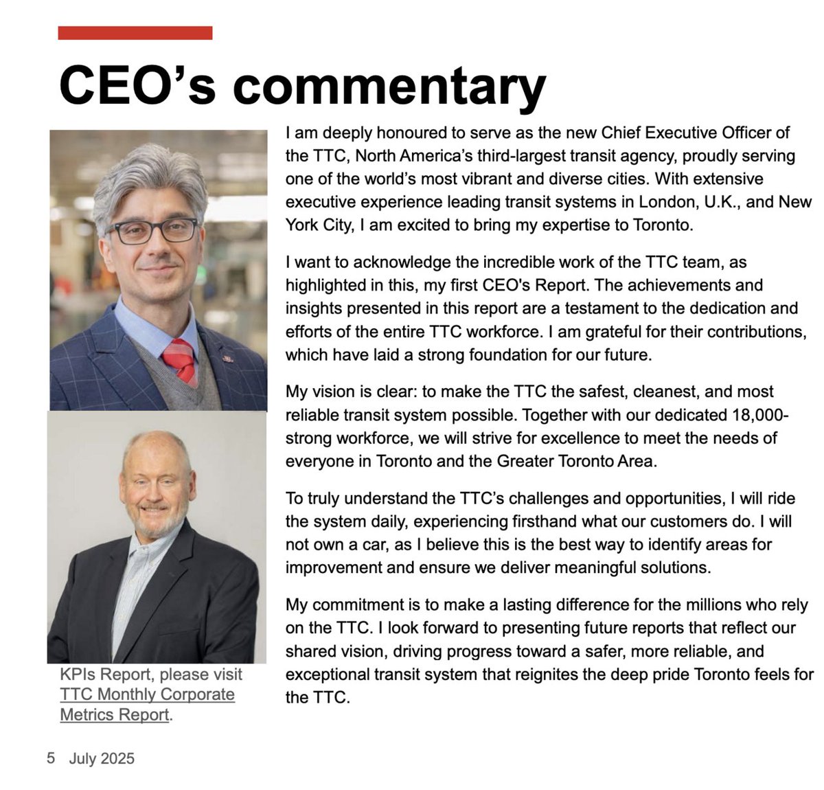 RM_Transit's tweet image. Good that the new TTC CEO will be car free. A good sign.