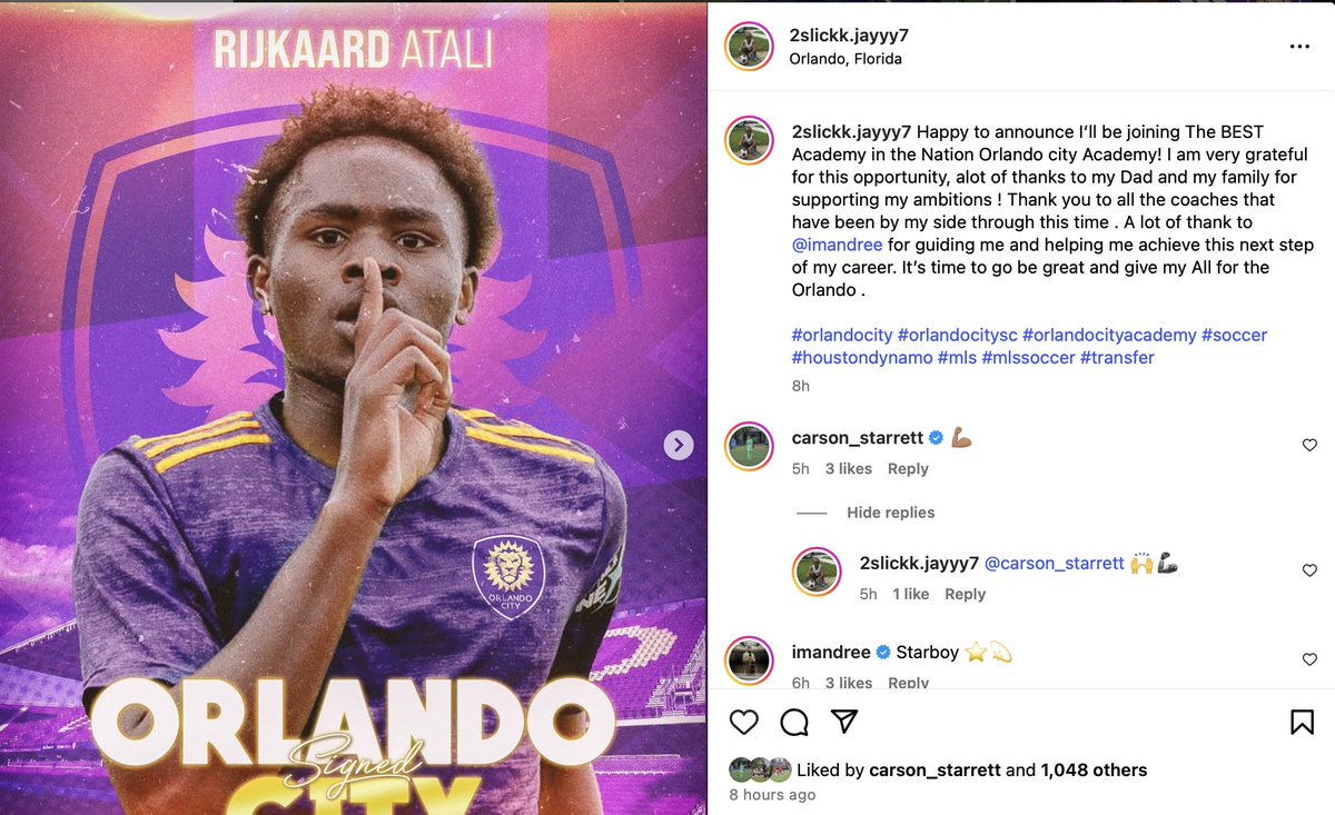 Highly rated 2011 born winger Rijkaard Atali ('11) is joining Orlando City SC. 

He left Houston Dynamo after last season due to differences between the two sides in his usage. He wanted more playing time with the 2010's, and didn't get very much.

Good pickup for Orlando City.