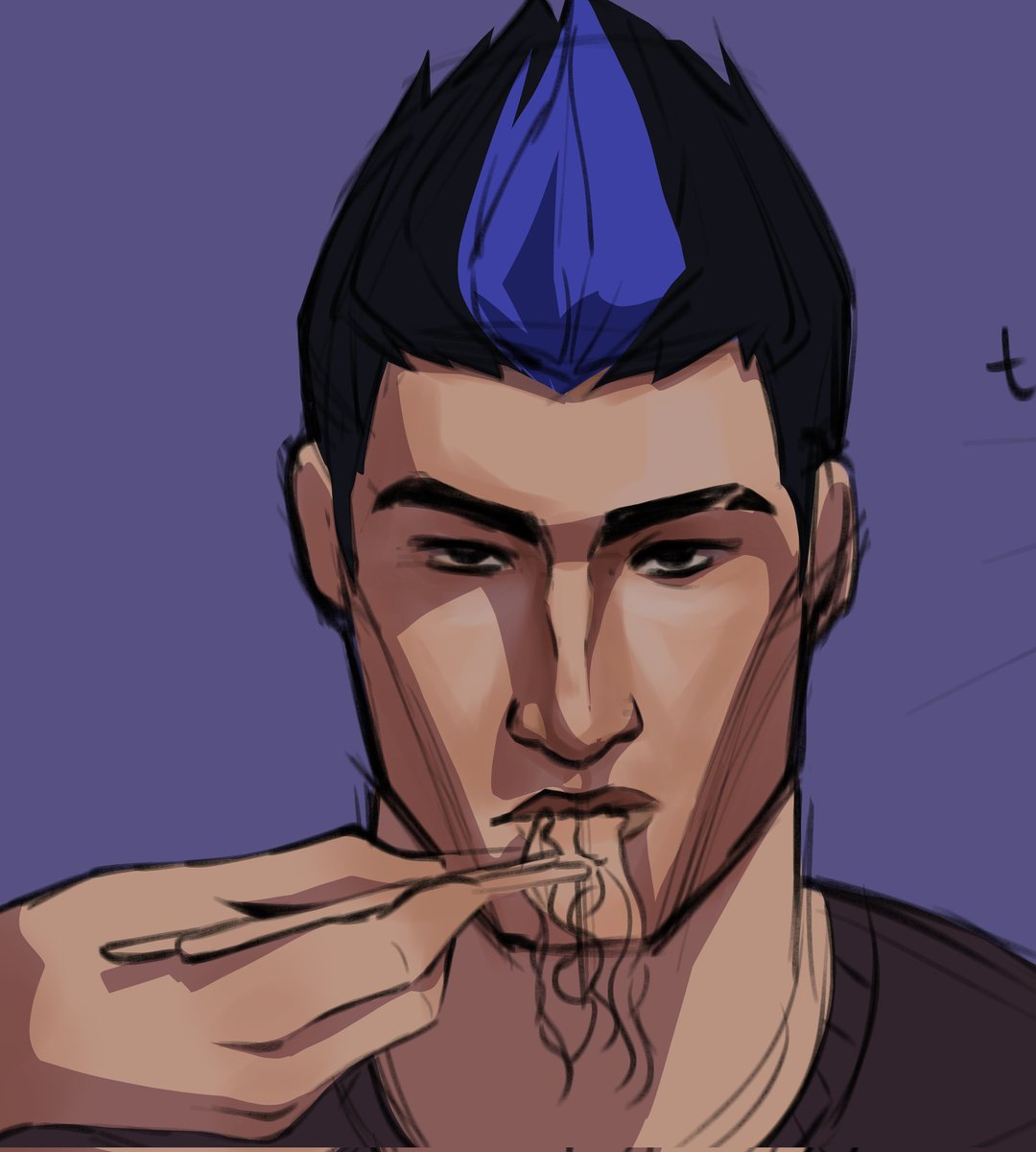 rae_vive's tweet image. Isn't there a card with yoru eating Ramen on it? Yes?! We'll uh here's a little sketch i made today #yoru #VALORANT #ValorantArt #VALORANTfanart