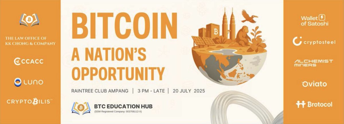 Brotocol_xyz's tweet image. Brotocol is honored to be invited to attend and speak at the Official Bitcoin Event during Malaysia Blockchain Week (@MalaysiaBCW)!
Join us at Raintree Club, Ampang, from 3 PM today, July 20th. See you there! 👋