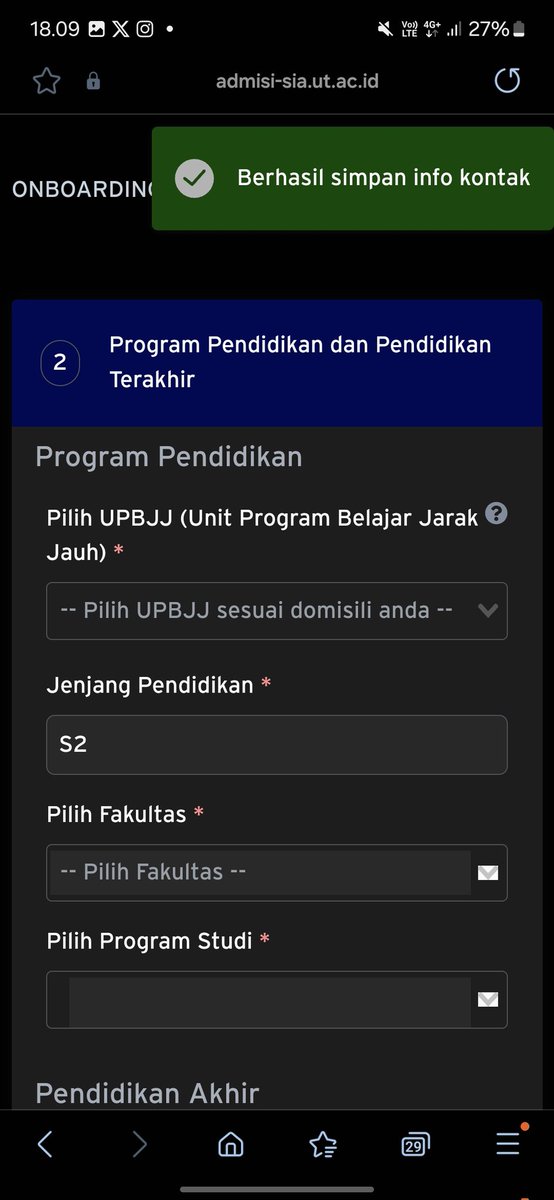 UT MENFESS - bingung banget tolongg ini kan aku mau daftar ut ya, nah pas isi tuh ada salah pilih jenjang pendidikan harusnya s1 malah s2. Mau diubah gimana ya caranya? Aku coba gabisa terus soalnya. Pls help me