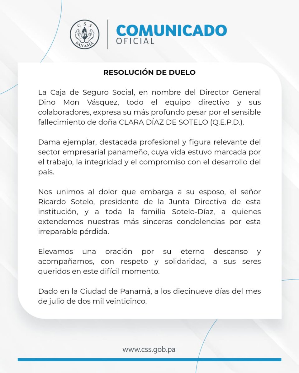 CSSPanama's tweet photo. #ComunicadoCSS | Resolución de duelo. https://t.co/OJ18UcSydj