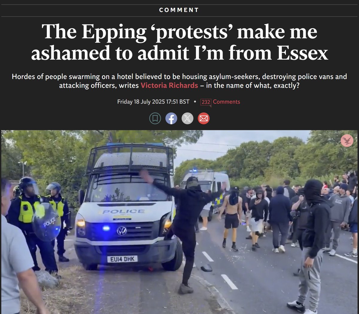 Legacy media reporting on the Epping protests is laughable: "Now, I have no idea about the alleged sexual assault case involving Hadush Gerberslasie Kebatu, who appeared at Chelmsford Magistrates' Court earlier in the day. I don’t know the details, or the outcome. Neither do