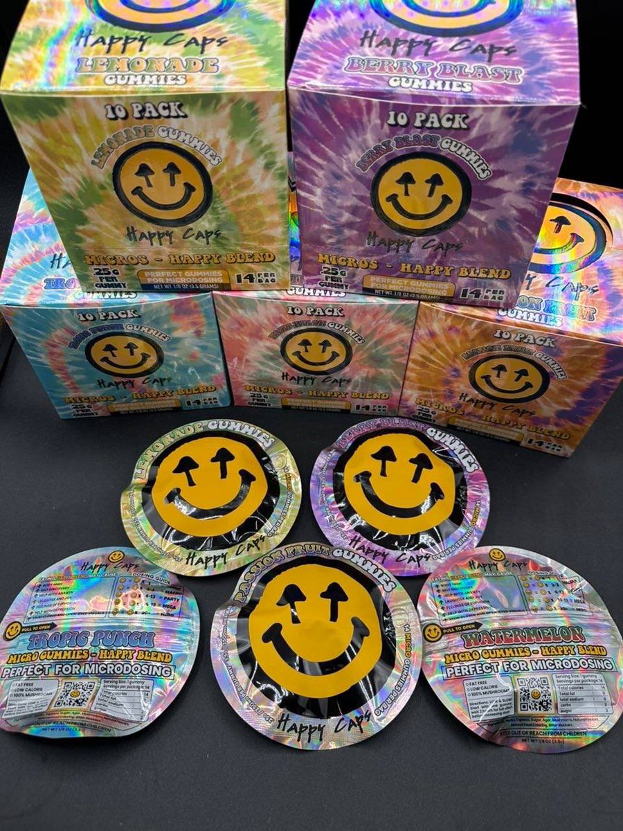 HAPPY CAPS SHROOM GUMMIES 

.25 MG PER GUMMIE

14 GUMMIES PER POUCH

LINK BOI…🔥🔥