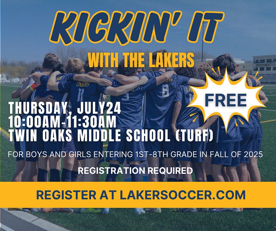 THIS THURSDAY!  Register for a free clinic with the players and coaches from the Prior Lake High School boys and girls soccer teams! 

The plan:  Learn a little, play some games, meet some of the players, and have some FUN!

Register at lakersoccer.com.