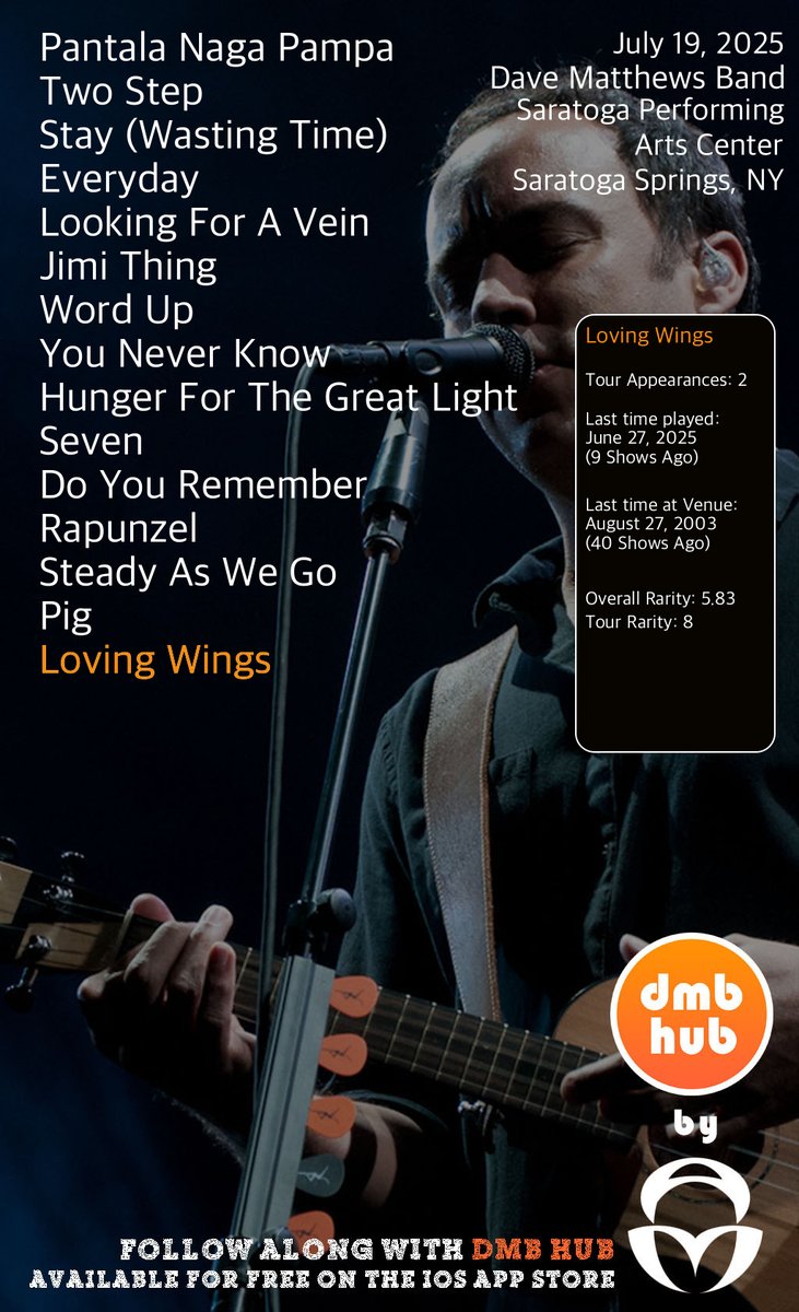 dmblive's tweet photo. Now Playing: Loving Wings 2025-07-19 https://t.co/odWbcR4zrD