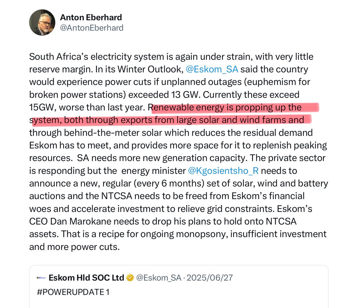 jacob_maroga's tweet image. “Renewable energy is propping up the system” - It is this engineering fiction that caused the biggest energy crisis in RSA between 2018 and 2023. The massive reduction in loadshedding from early 2024, arises primarily from the impressive turnaround in the performance of coal…