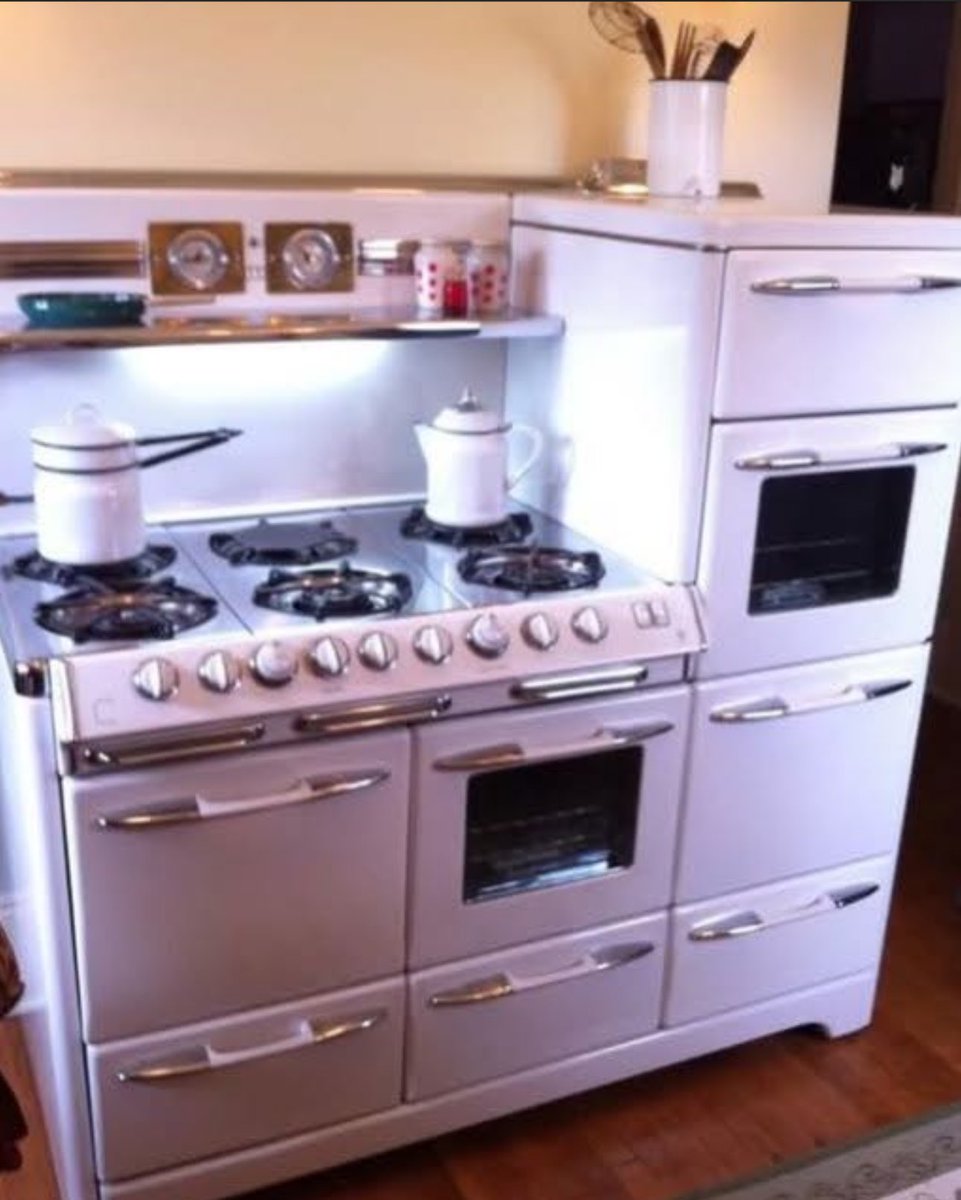 1951 Aristocrat O'Keeffe &amp; Merritt three oven stove with a warming drawer, separate broiler and 6 burners.

It still works and will for centuries.