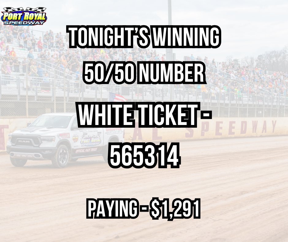 PortRoyalSpdway's tweet image. Tonight’s winning 50/50 ticket: