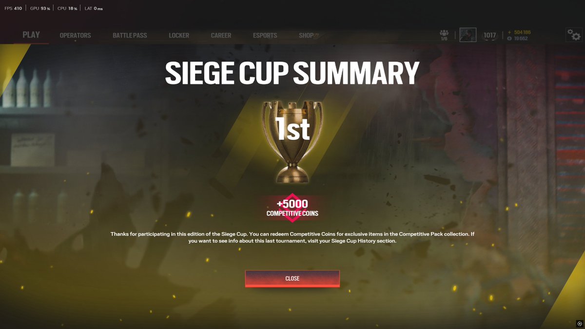 100% Siege cup win rate 🏆