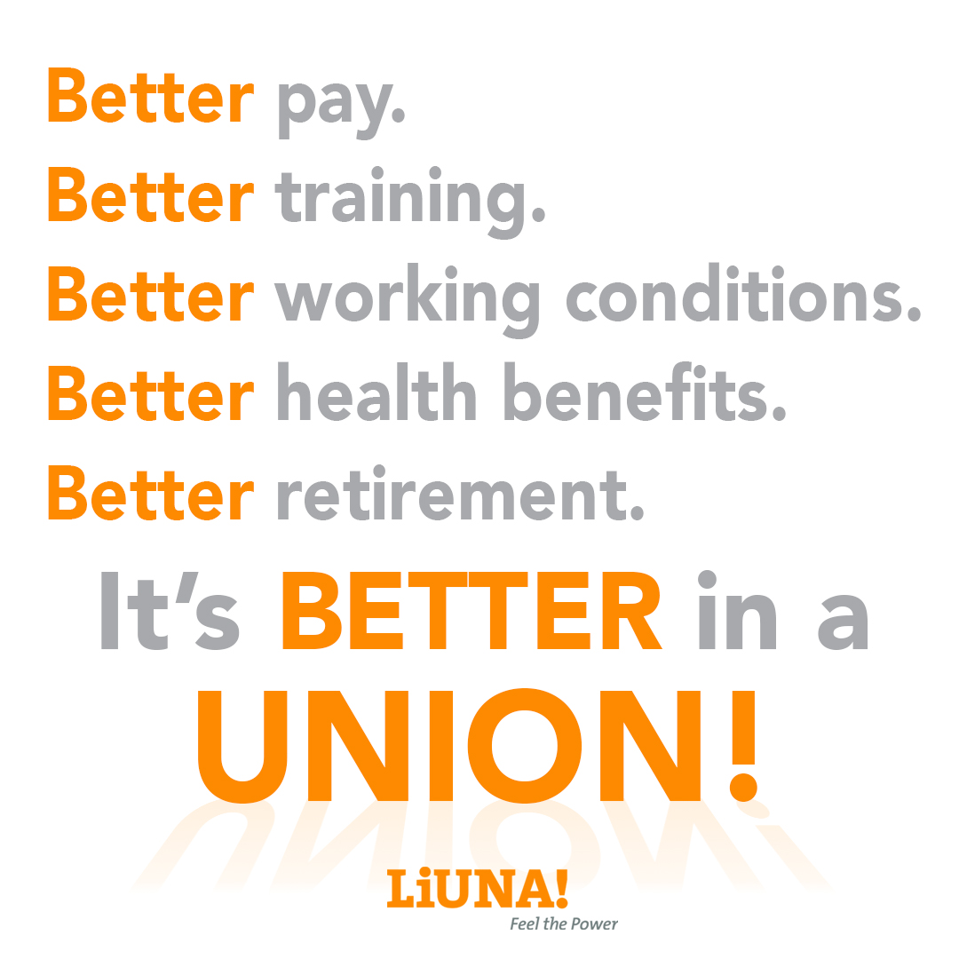 MOKANLaborers's tweet image. Working #Union means pay, benefits, and investments in your future that reflect your hard work, training, and on-the-job knowledge. #LiUNA #FeelThePower