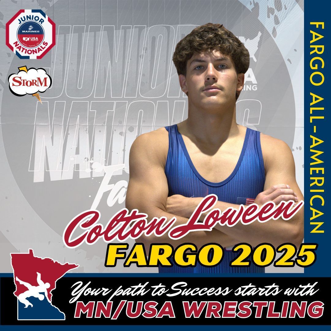 MNUSAW's tweet image. Congrats to Colton Loween on your 2025 Fargo All-American finish in greco. #mnusawrestling #mnstorm