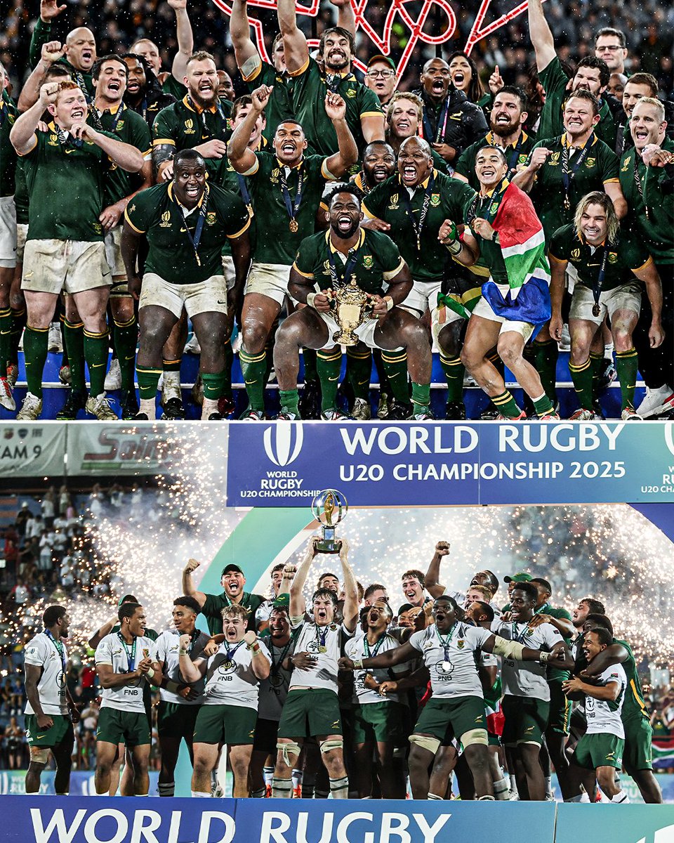 ESPNAfrica's tweet image. 🏆 2023 Rugby World Cup Champions
🏆 2025 World Rugby U20 Champions
South Africa are built different 😮💨