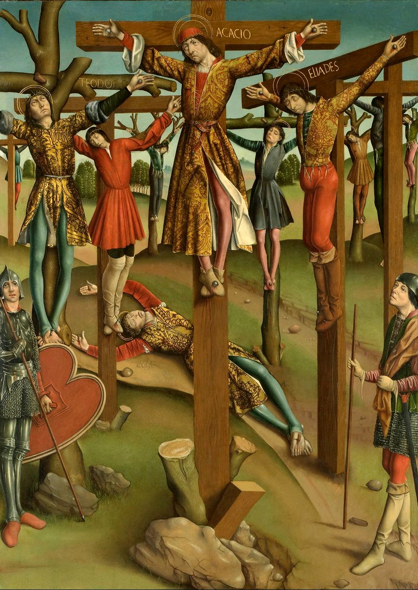 solas_na_greine's tweet image. Francisco Gallego, St. Acacius and the 10,000 Martyrs on Mount Ararat, c.1490