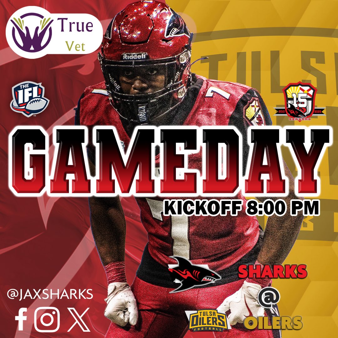 jaxsharks's tweet image. It’s GAMEDAY, Shark Nation! The Sharks kickoff at 8 PM tonight in the Tulsa against the Oilers! 🦈