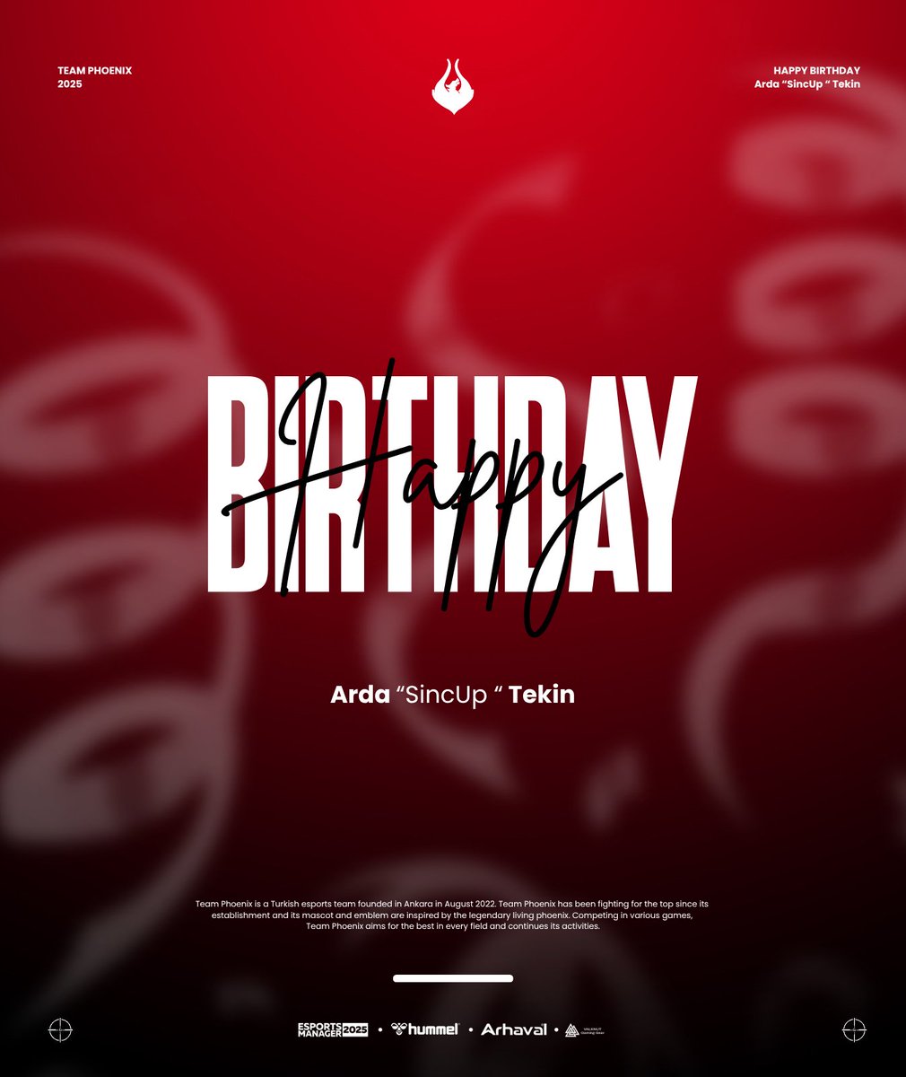 🎉 DOĞUM GÜNÜN KUTLU OLSUN SINCUP! 🎂

Topluluğumuzun kalbi, enerjisiyle hepimizi motive eden Burak Arda “SincUp” Tekin’in doğum gününü kutluyoruz! 🧡

İyi ki bizimlesin. Yeni yaşın sana sağlık, mutluluk ve bol kahkahalı anlar getirsin!

#HappyBirthdaySincUp #PhoenixİnFlame
