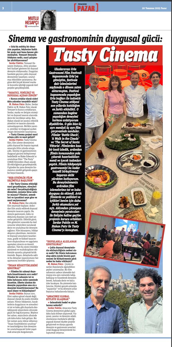 Gazete Pencere (@gazetepencere) on Twitter photo 🖊️ Sinema ve gastronominin duygusal gücü: Tasty Cinema
Mutlu Hesapçı, Serdar Paktin ve M. Hakan Patır ile konuştu.
<a href="/mutluhesapci/">mutlu hesapçı</a>
gazetepencere.com/yazarlar/sinem… 🖊️ Sinema ve gastronominin duygusal gücü: Tasty Cinema
Mutlu Hesapçı, Serdar Paktin ve M. Hakan Patır ile konuştu.
<a href="/mutluhesapci/">mutlu hesapçı</a>
gazetepencere.com/yazarlar/sinem…