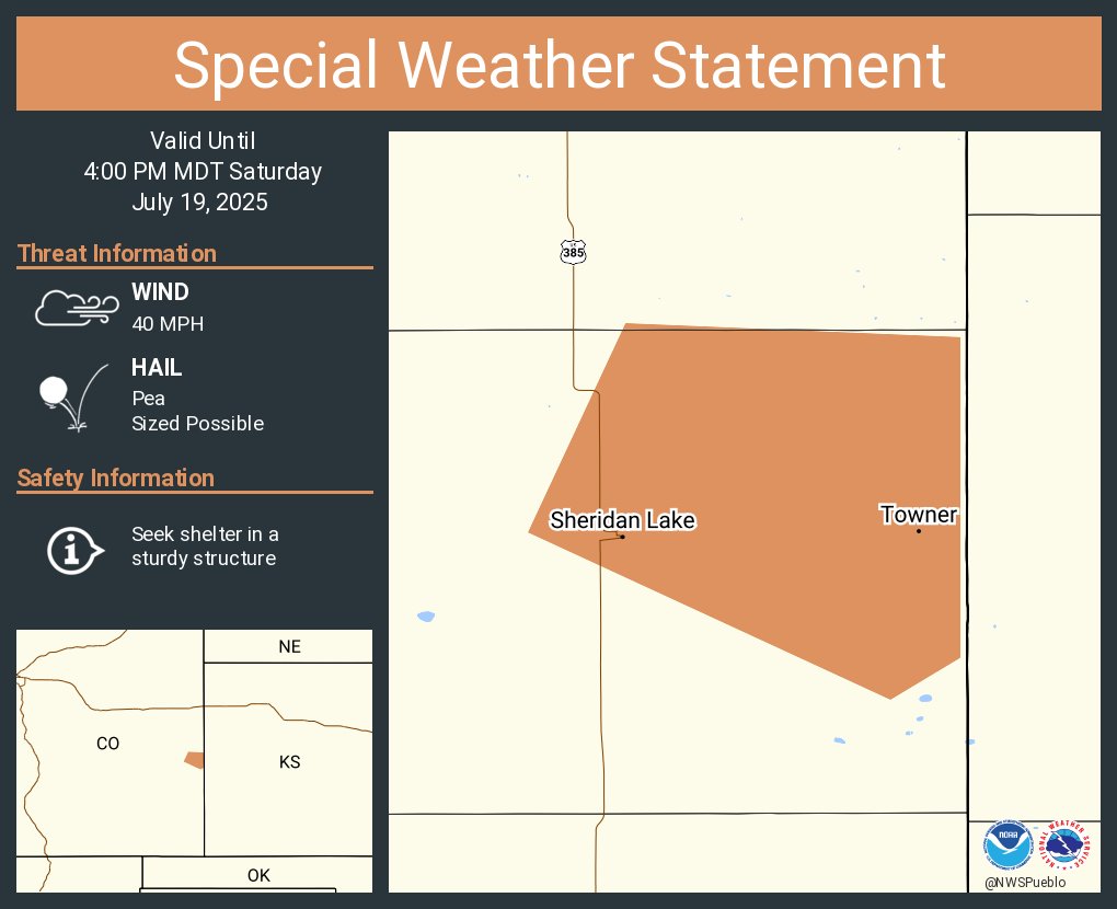 A special weather statement has been issued for Sheridan Lake CO and  Towner CO until 4:00 PM MDT