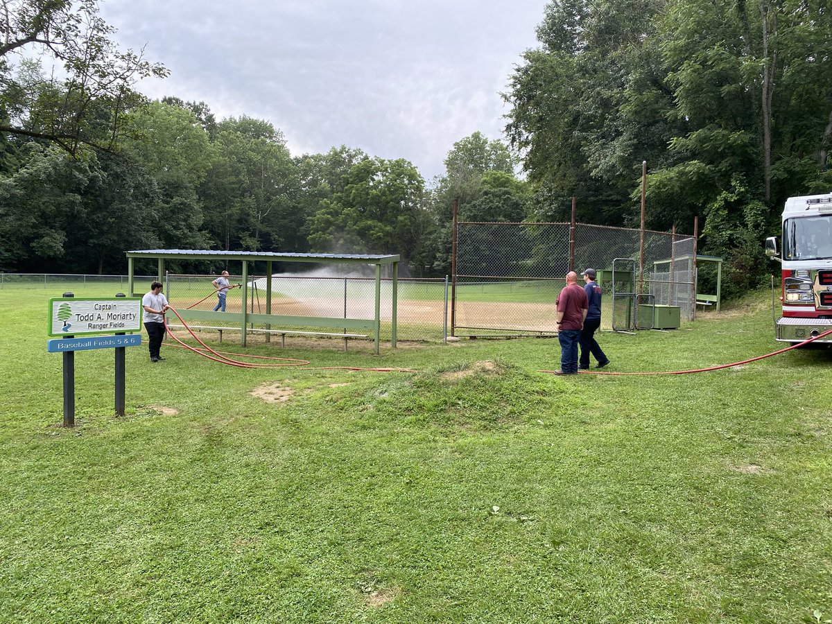 Big shout out to the Erie Valley Fire Department for watering down the fields for our tournament play tomorrow in the Battle of the Bats tournament.
