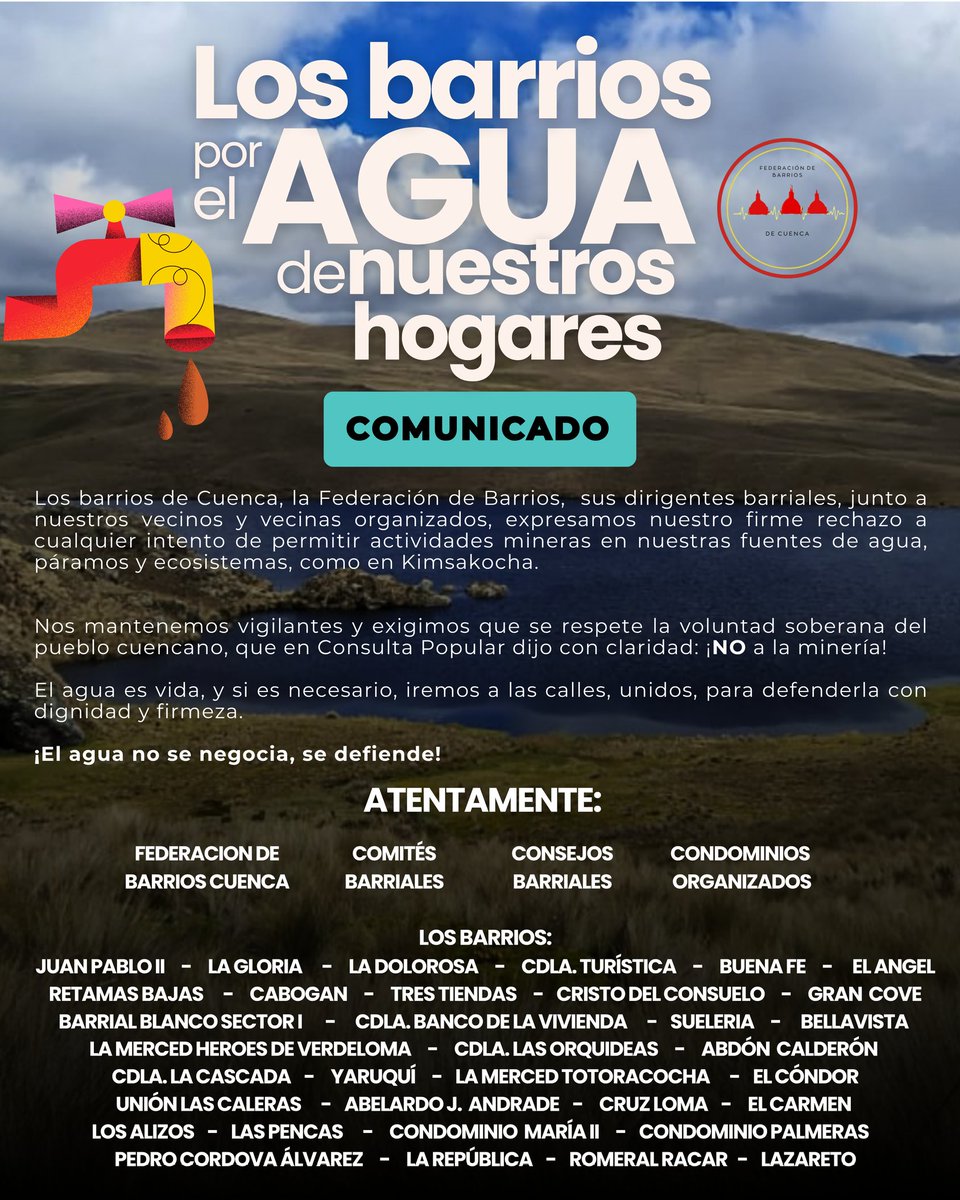 A la ciudad:

¡El agua no se negocia, se defiende!

Los barrios por el agua de nuestros hogares.