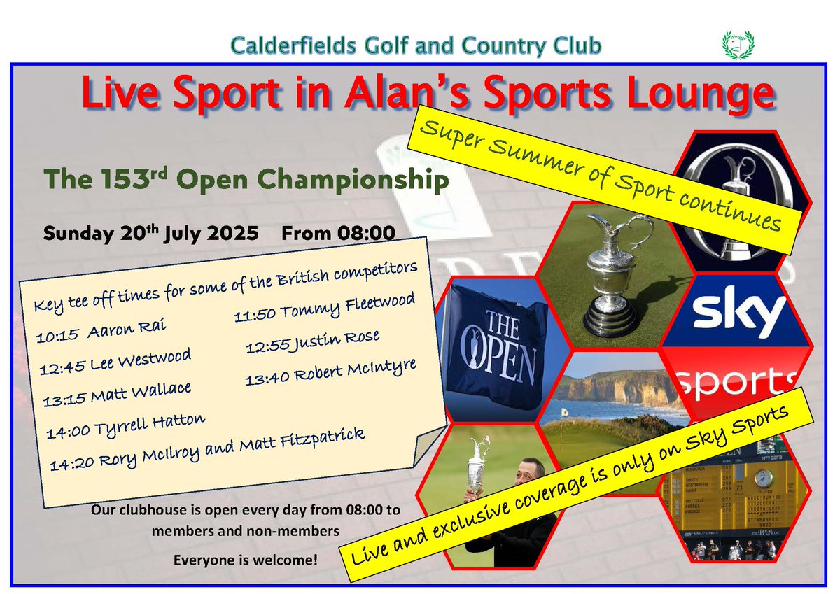 What a great way to spend a Sunday

A round of Golf, then into Alan's sports Lounge for a Carvery Bap and watch the final round of The Open.

Bliss!!