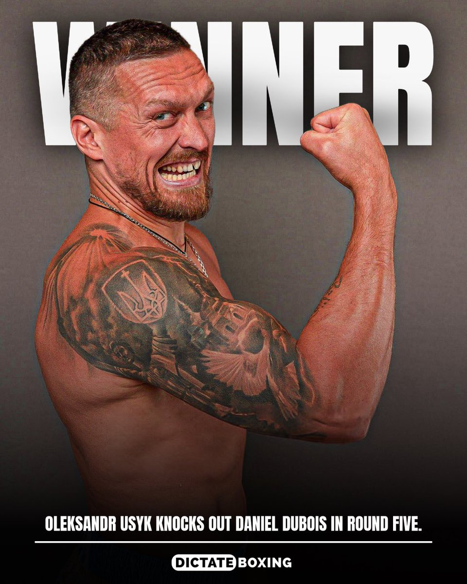 dictateboxing's tweet image. ๐จ Oleksandr Usyk KNOCKS OUT Daniel Dubois in round five to become the undisputed heavyweight champion of the world! ๐
#UyskDubois2