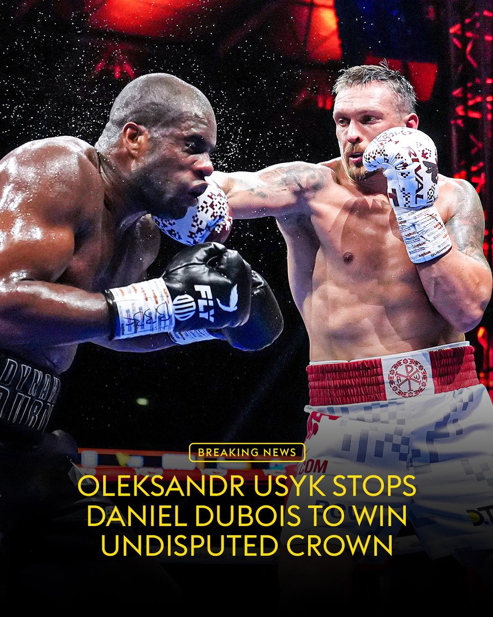 SkySportsBoxing's tweet image. Oleksandr Usyk knocks out Daniel Dubois in round five to become a three-time undisputed world champion 🚨