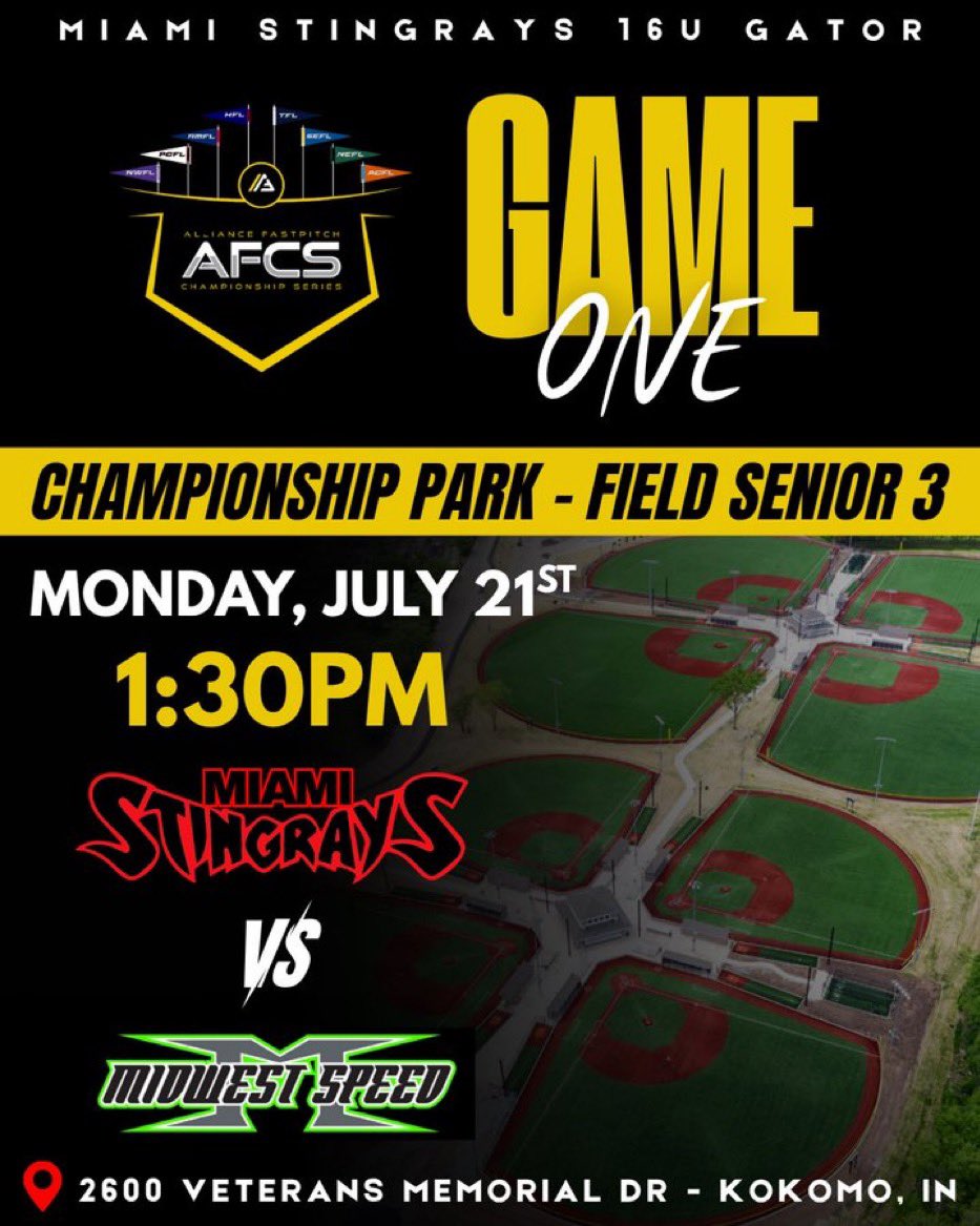 carleyh2028's tweet photo. Wrapping up summer 🥎 in Kokomo, IN at the Alliance Fastpitch Championship Series! If you’re around, pull up and check out your future recruits! #AFCS #miamistingrays
@CoachCuz3 @CoachJordanSB @ashleychastain @CoachPerkinsSB
@noahbsanders
@CoachBallMalone
@adamderusha22
@MikeMeyersFIU
@SPestrak
@CoachJordanSB
@CoachBee9
@JeffConrad10
@TCam_FSUSB
@FSU_CoachWilson
@LindsayFico
@SBCoachNavi
@newmz4
@CoachPetikS
@CoachMarioH
@HolliMitchell8
@JAXCoachE
@jakesidwell29
@savannaparker12
@CoachMalveaux @KateMalveaux