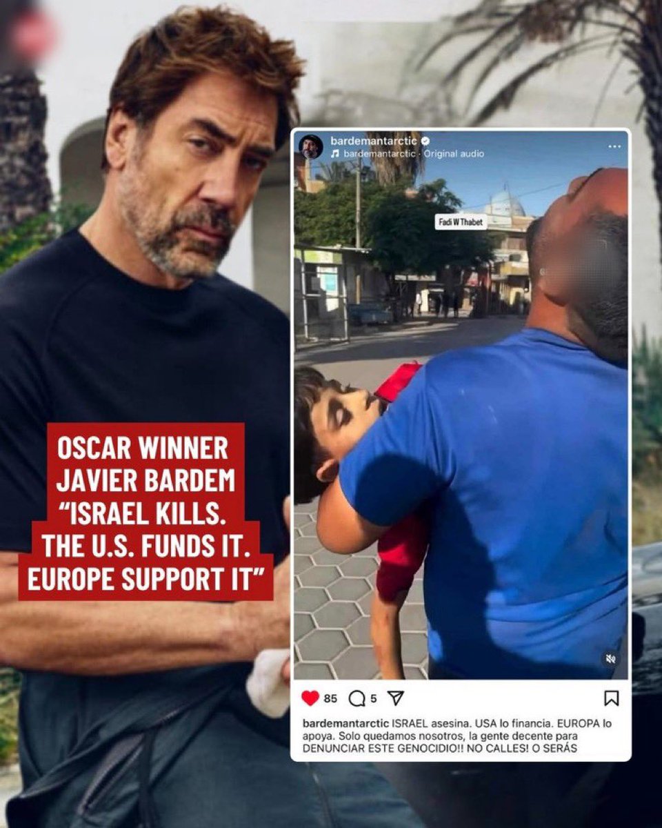 Ünlü oyuncu Javier Bardem:

“İsrail öldürüyor, ABD fonluyor, Avrupa destekliyor.”