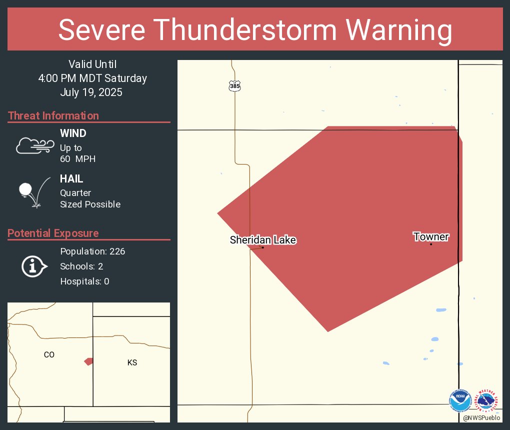 Severe Thunderstorm Warning including Sheridan Lake CO and  Towner CO until 4:00 PM MDT