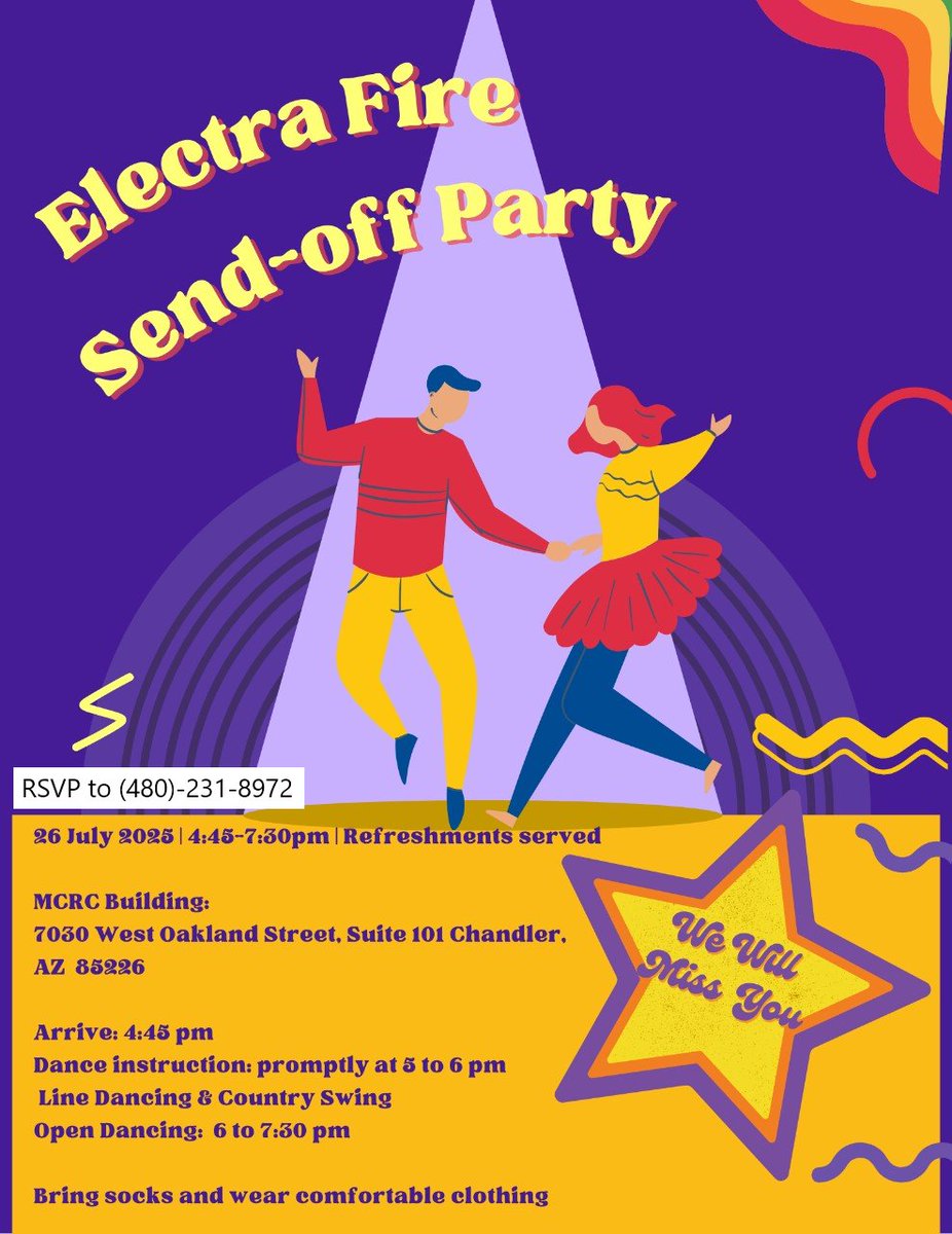 AZTeenReps's tweet image. Join us next Saturday, July 26th for an eventful night of socializing, dancing, and saying farewell to our Women's Caucus Chair, Electra Fire!
She will be heading off to college in Michigan this fall.
RSVP by contacting our State Advisor, her number is provided on the flyer!
